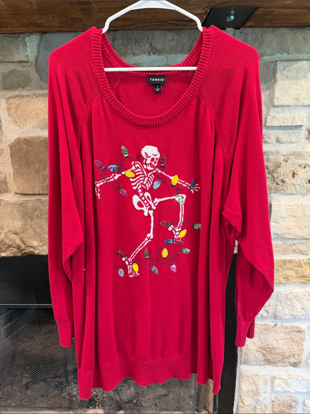 torrid Red Crewneck Sweater with Dancing Skeleton and Holiday Lights